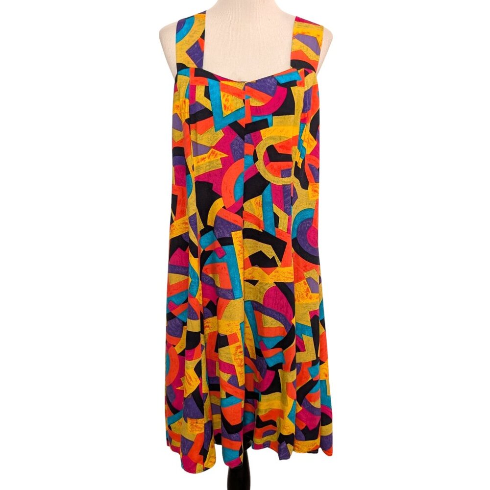 Vintage Brett Alixander Size 14/16 Colorful Abstract Art Adjustable Straps Dress